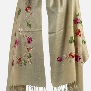 Pashmina Beige Scarf with Colorful Floral Design